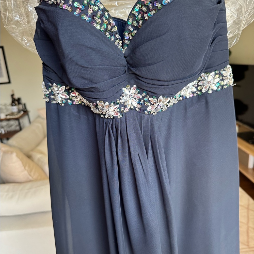 Elegant Navy Blue Embellished Dress